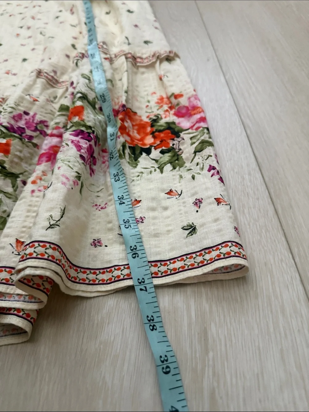 Max Studio Cream Maxi Skirt with Pink & Orange Floral Hem